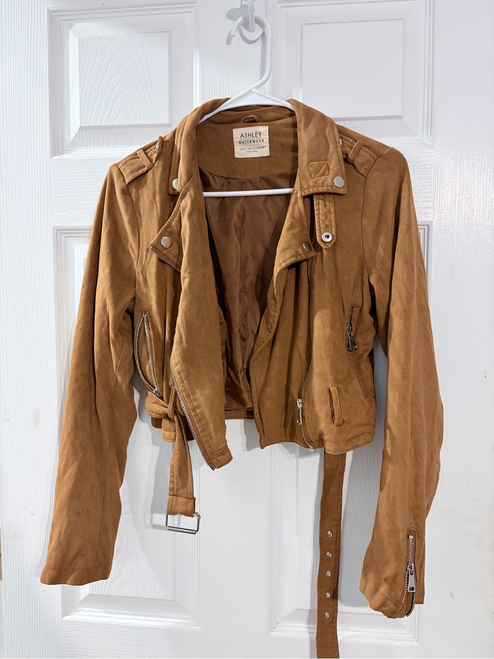 Ashley by 26 International Brown Faux Suede Moto Jacket Women's Small